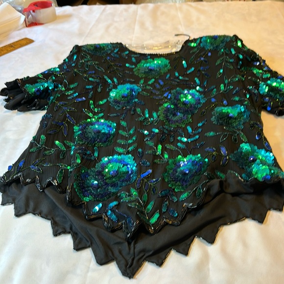 Vintage Lawrence Kozar Black Sequined Silk Formal Top NWT NOS Size 1X - Picture 3 of 16